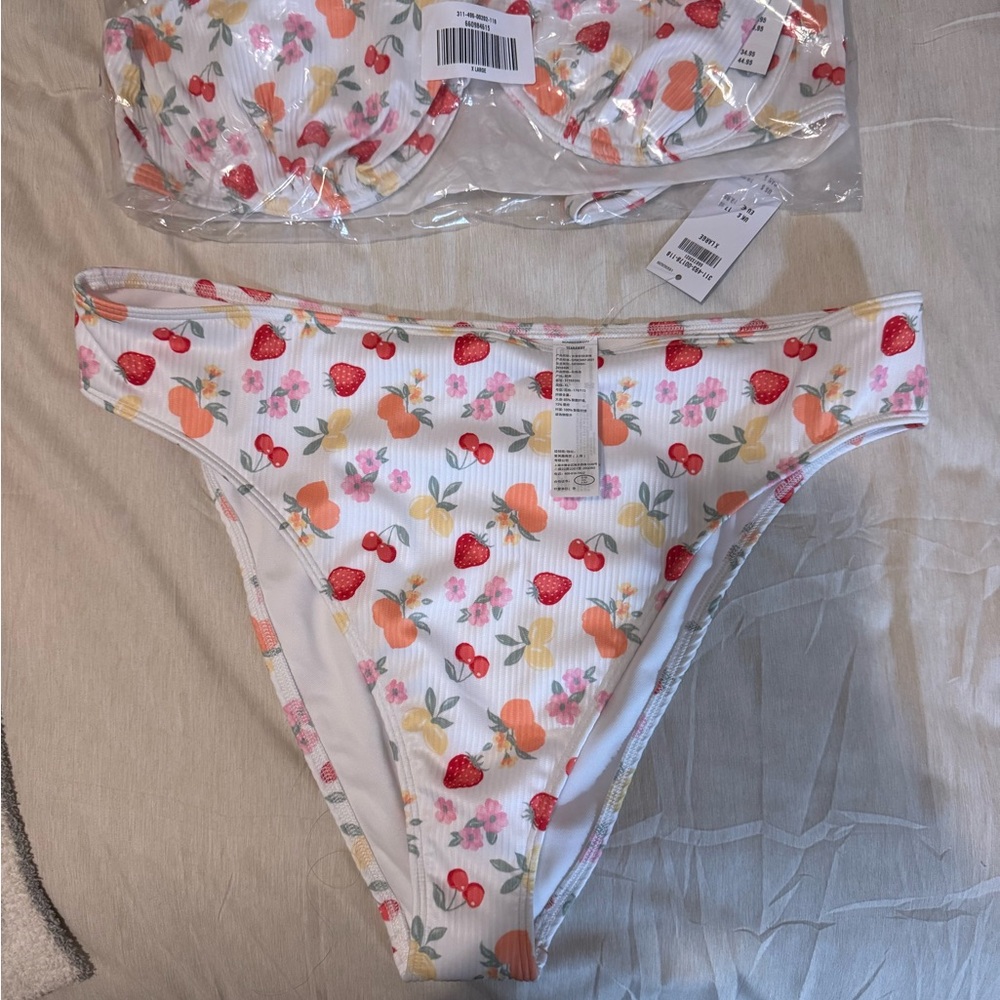 Brand New- Hollister White and Red/Orange/Pink fruit print Bikini